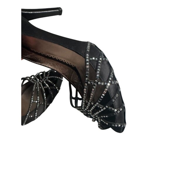 GIORGIO ARMANI Black Satin Fabric Jeweled Heels Size US 8.5 / 38.5 - Picture 9 of 13